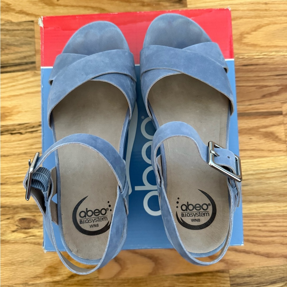 Abeo Light Blue Hana Wedge Sandals Suede - Picture 3 of 13